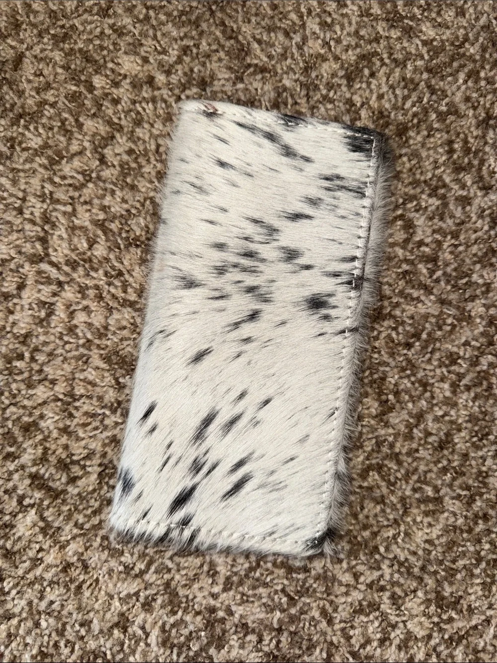 Leather Hair-On Wallet in White/Black